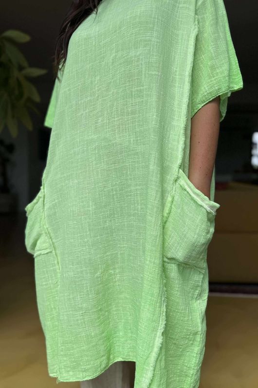 Made in Italy Milo Cotton Slouch Sac Dress Twist of Lime